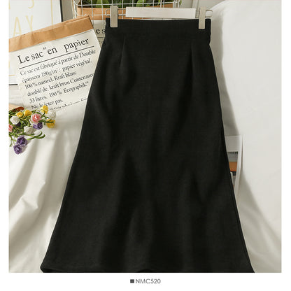 Hong Kong style retro high waist Plush thickened warm knee length skirt  2573