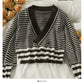 Pull court à rayures à deux boutons pour femme de la minorité française 2010