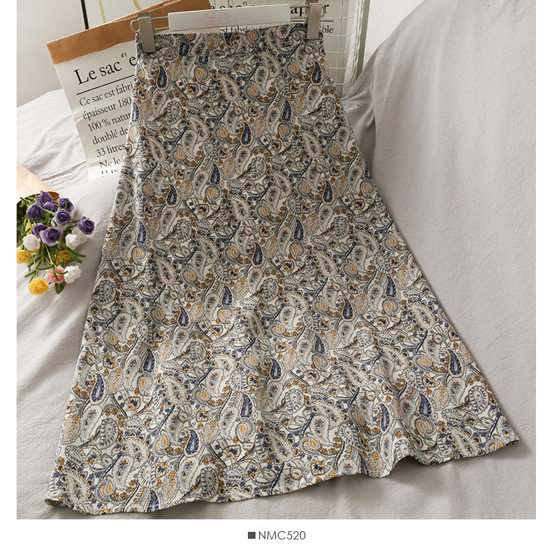 Floral high waist slim mid length skirt  2636