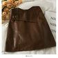 Han Fan Design PU leather high waist thin A-line skirt  2553