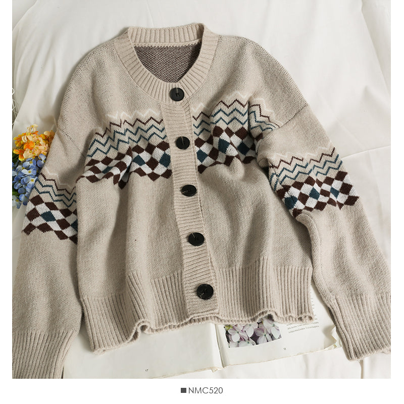 Nouveau cardigan à carreaux à boutonnage simple, pull à manches longues 2055