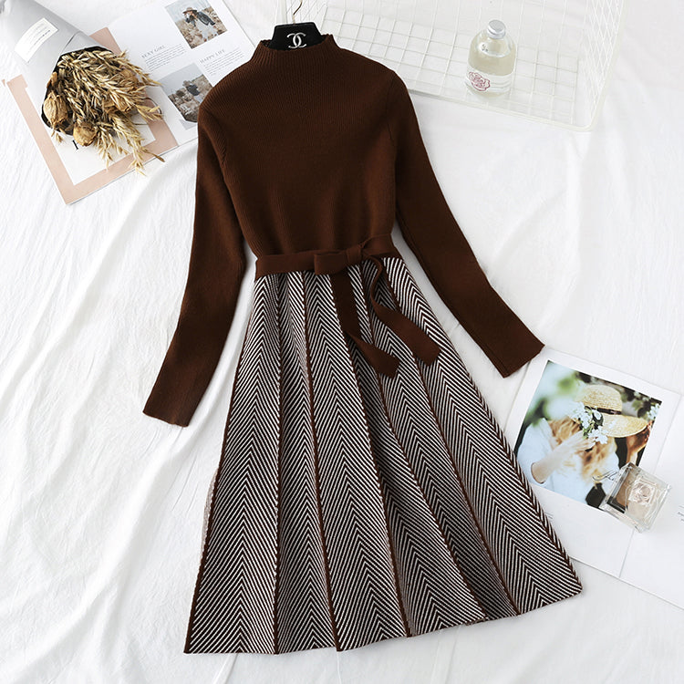 Knitted dress women's inner small fragrant wool dress  2149