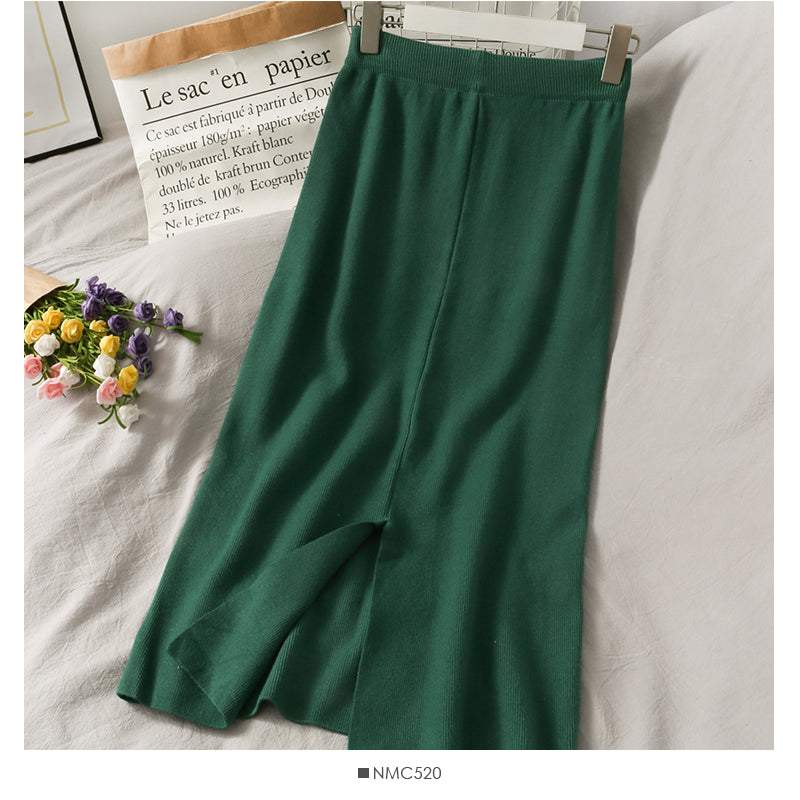 Slim and slim, medium and long split Knit Skirt, foreign style and versatile  2671