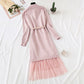 Long sweater skirt over knee net red yarn skirt two-piece suit  2142