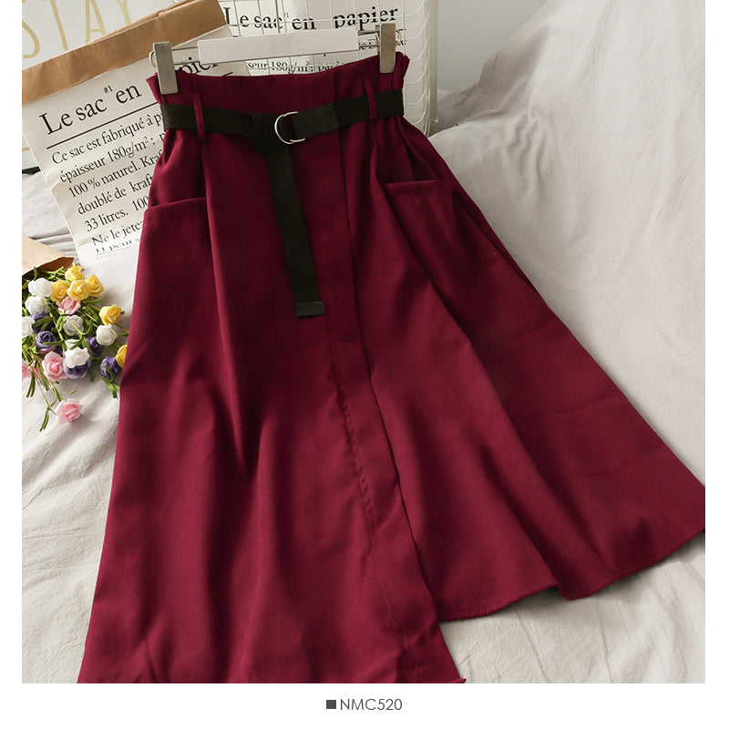 New solid color versatile irregular high waist skirt  2664