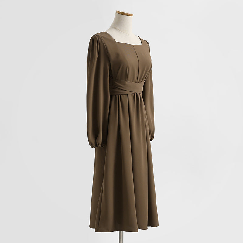 Temperament goddess style design sense of minority black square neck dress  2341