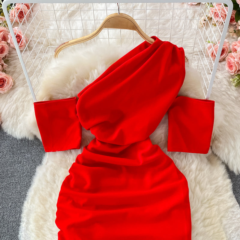 Pleated tight slim elastic Hip Wrap bottomed skirt  3249