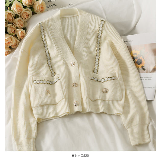 Pull femme cardigan trois boutons pull fin col V à manches longues 1755