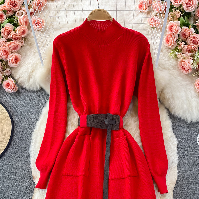 Jupe pull cache-cœur en tricot à taille fine 3357