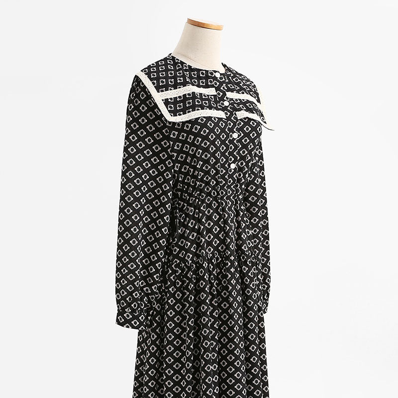 Dress temperament black printed skirt bottomed long skirt  2204
