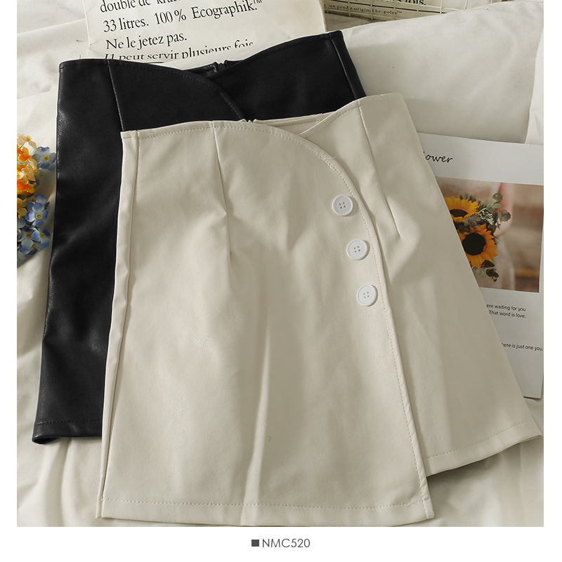 Irregular three button high waist short skirt female  2615