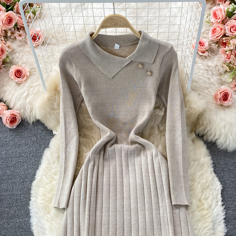 Robe plissée en tricot élastique à taille fine pour femme de tempérament 2907