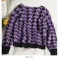 Pull cardigan à col en V à carreaux mille oiseaux violet taro assorti 2032