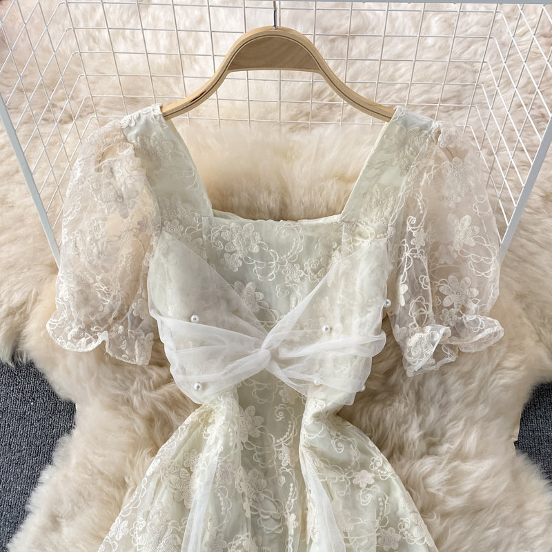 Robe à manches bouffantes avec jupe féerique en maille de tempérament 3332
