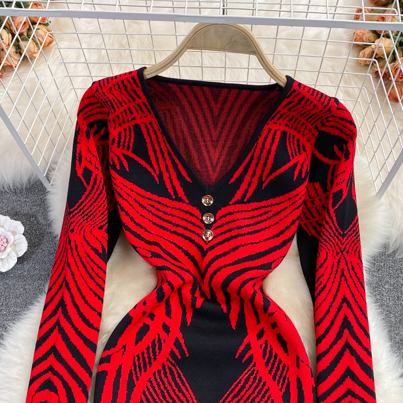 Knitted bottomed Hip Wrap Skirt celebrity temperament elastic dress  3083