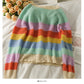 Cardigan simple boutonnage à rayures colorées élégant, pull à manches longues 1991