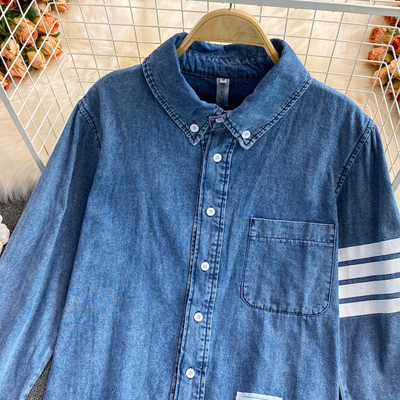 Women's Korean version medium length loose denim shirt coat  1687