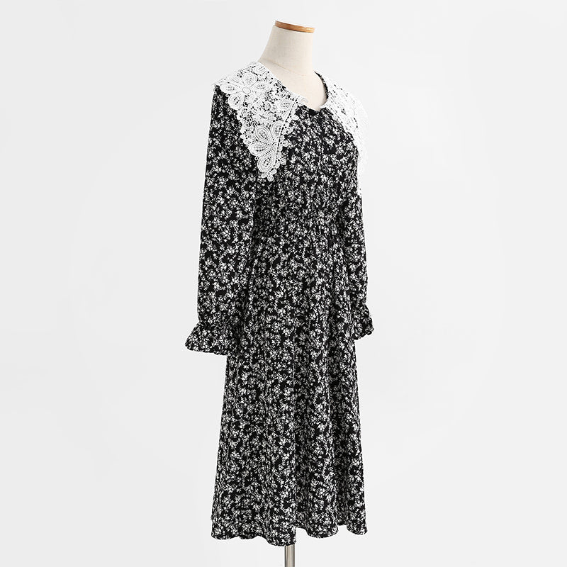 New doll neck Korean long sleeve Floral Dress  2439