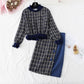 New French retro sweater, tweed bag hip skirt, winter two-piece suit  2361