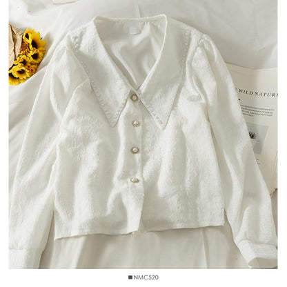 New nail bead Lapel single breasted cardigan long sleeved blouse  2101