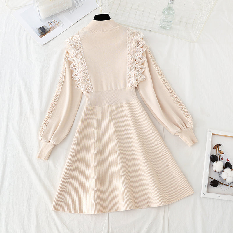 Knitted sweater dress women's new French waistband looks thin and retro Hepburn  2147