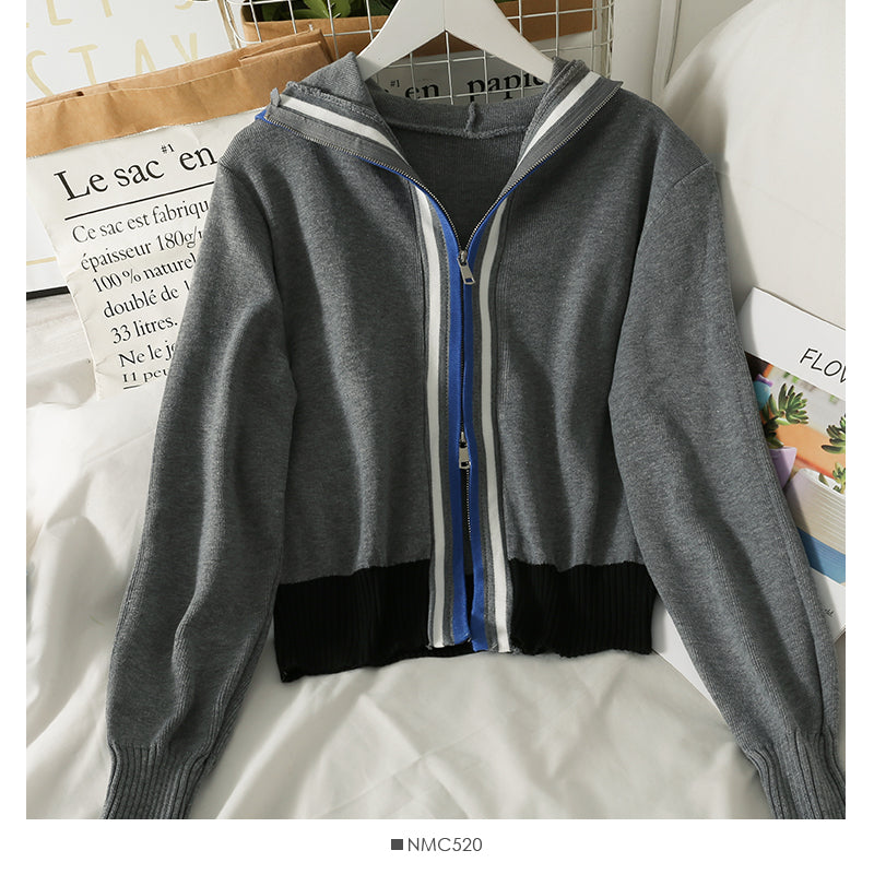 Pull à capuche pour femme, pull ample à rayures et fermeture éclair 2014