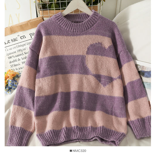 Pull ample mi-long à imprimé coeur pour femme Sweet Wind 2079 