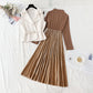 New vest velvet pleated skirt temperament two piece set  2405
