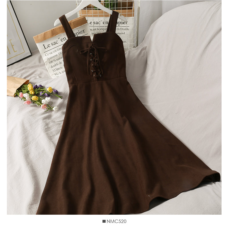 Korean version of slim waist high waist foreign style suspender skirt  2700