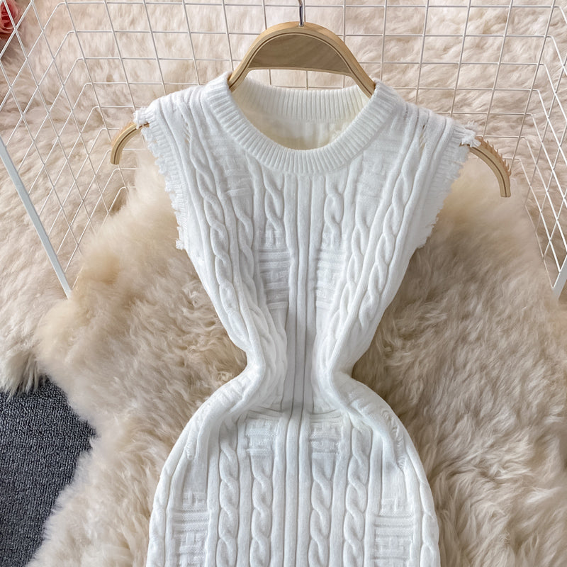 Irregular sleeveless vest knitted dress  2712