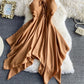Solid lace up slim sleeveless irregular large hem strapless dress  2721
