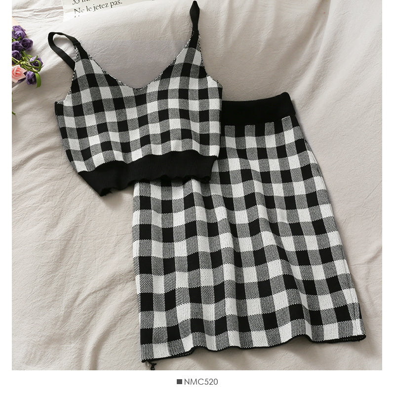 Gilet tricoté à col bas court et ouvert avec nombril, sac à taille élastique, jupe hanche 2543