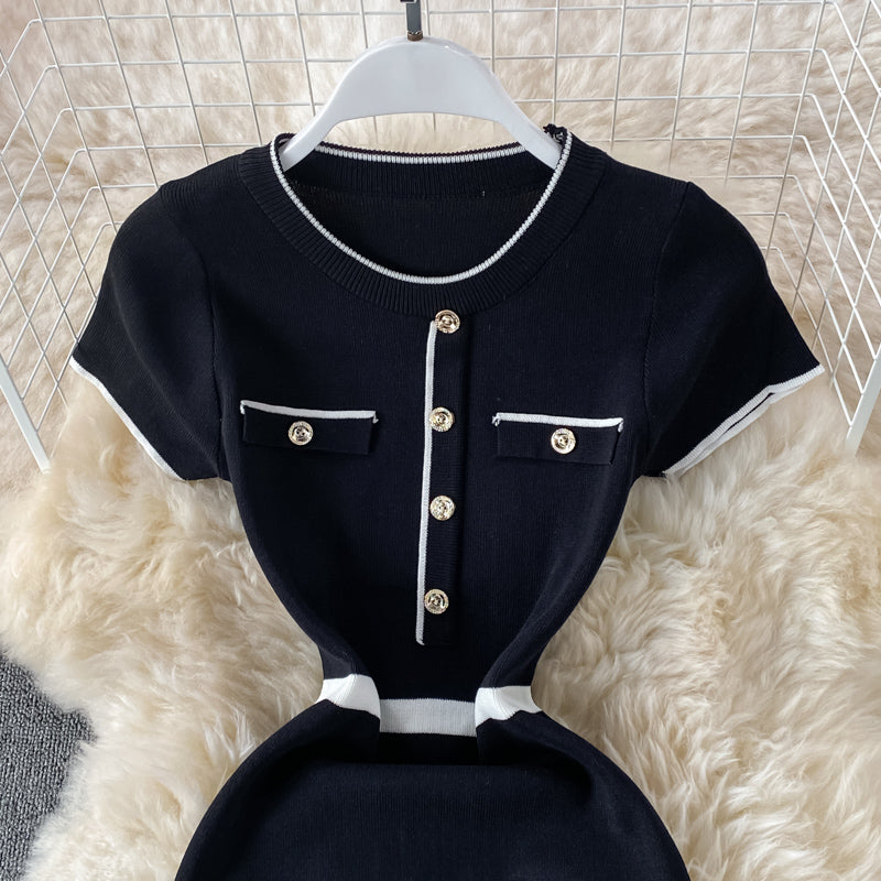 Robe cache-cœur en tricot à col rond et coupe slim 2975