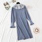 French retro net red two piece suit doll collar lace backed knitted dress  2465