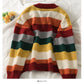 Pull cardigan fin et ample à rayures de couleur contrastée élégant des années 1980