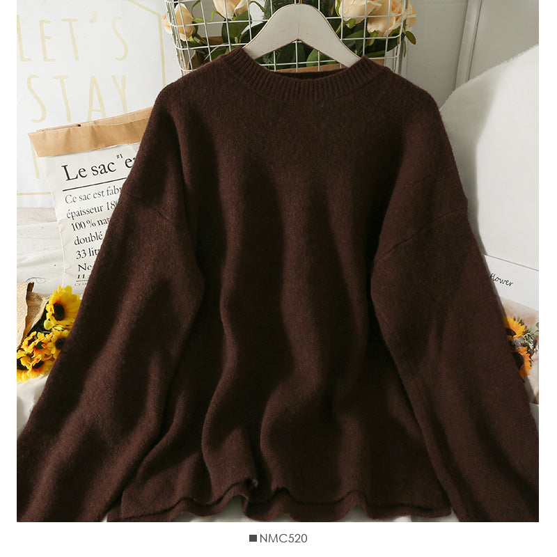 Pull rétro ample et fin, mi-long et long, fendu pour femme 2081