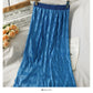 Korean style versatile gloss vertical stripe medium length skirt  2643