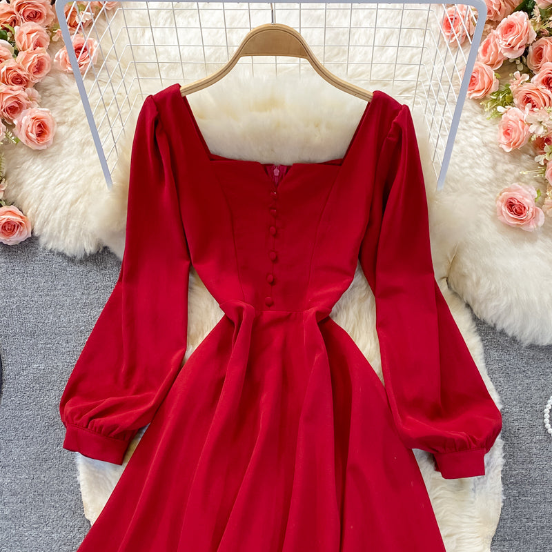 Robe mi-longue taille haute style rétro tempérament slim 3103