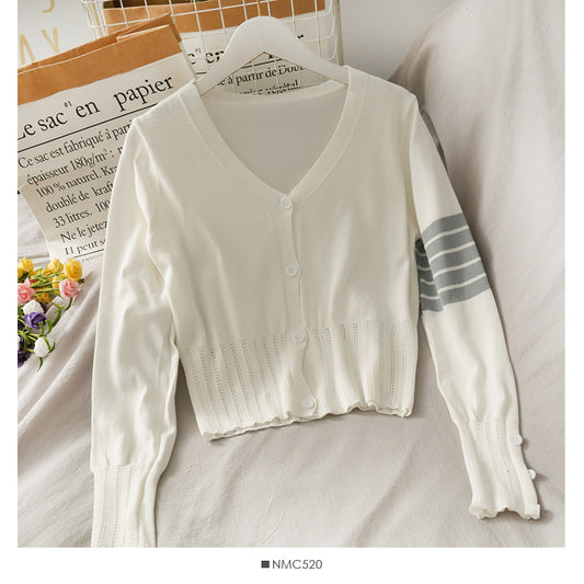 Pull à manches longues et col en V vintage coréen pour femme 1782