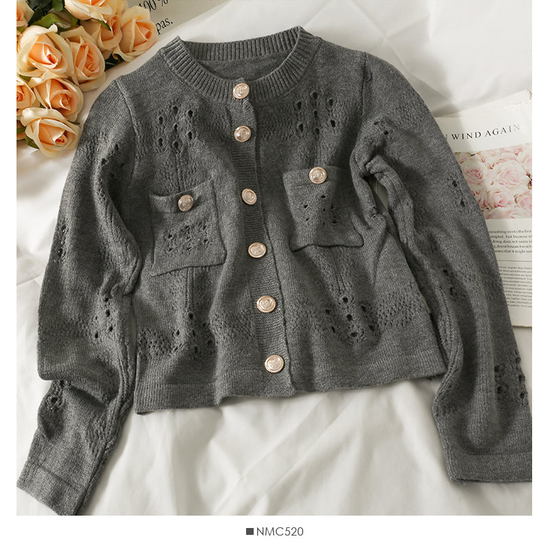 Pull femme creux crochet poche design haut coréen pull simple 2059