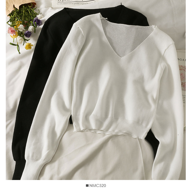 Pull col V à manches courtes et longues pour femme de la minorité française 1886
