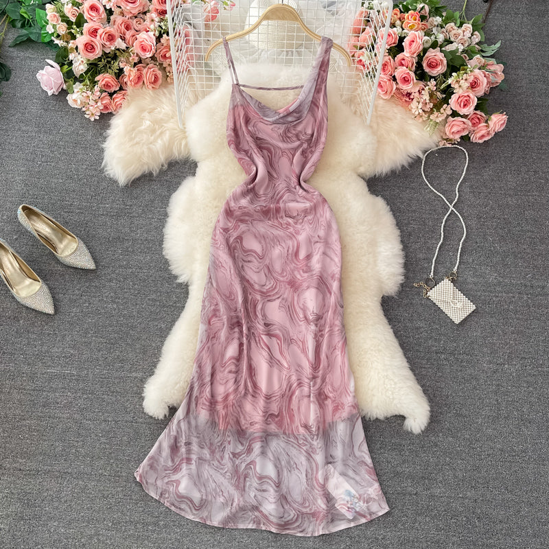 Robe à bretelles à col pendant et à fleurs cassées, premier amour français 3331