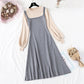 New French retro color matching college slim bottomed sweater long skirt  2424