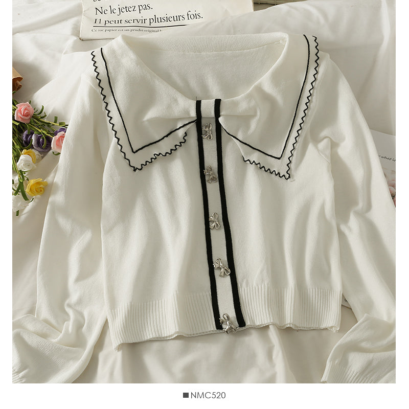Pull rayé court à simple boutonnage en tricot slim 1921