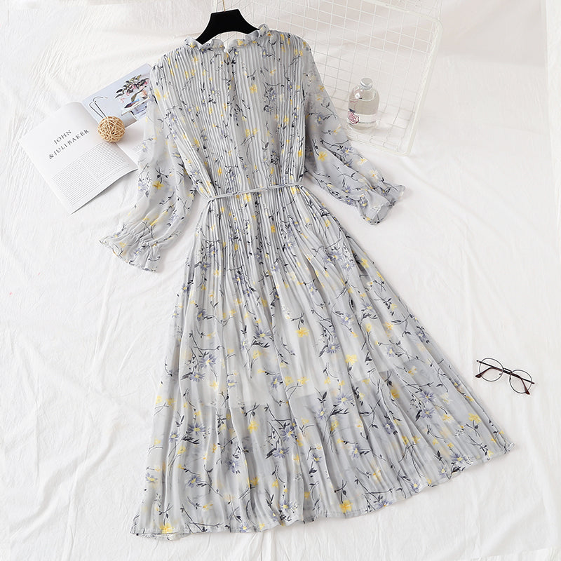 Long sleeved Pleated Chiffon Skirt loose and thin, retro knee length skirt  2346