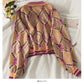 Pull court ample à manches longues et col en V pour femme, imprimé vintage, à carreaux, automne, 2066