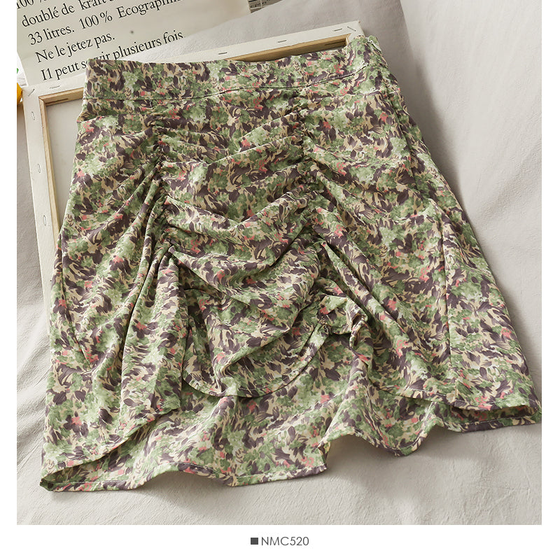 Korean floral pleated high waist skirt  2618