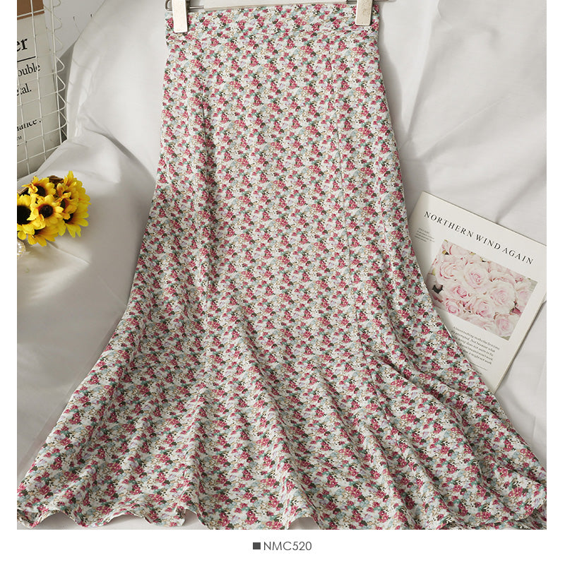 Hong Kong style retro floral high waist slim casual skirt  2637