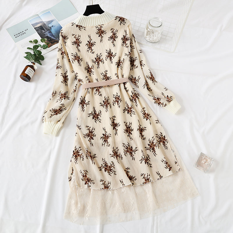 Polka Dot Plaid floral long skirt with lace bottom skirt is thin and tall  2460