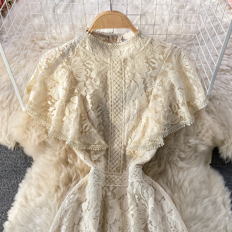Robe en dentelle à col montant slim de tempérament français 3340